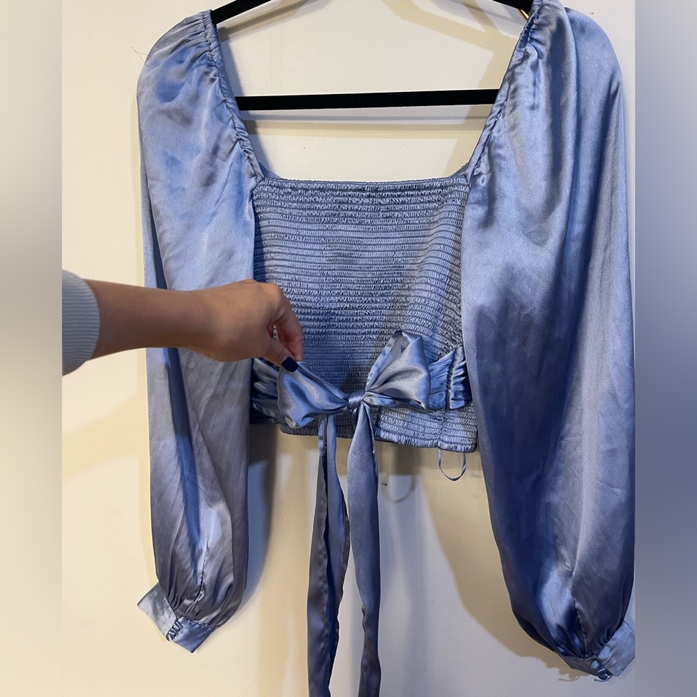 Urban Outfitters Satin Blue Blouse - Picture 2 of 5